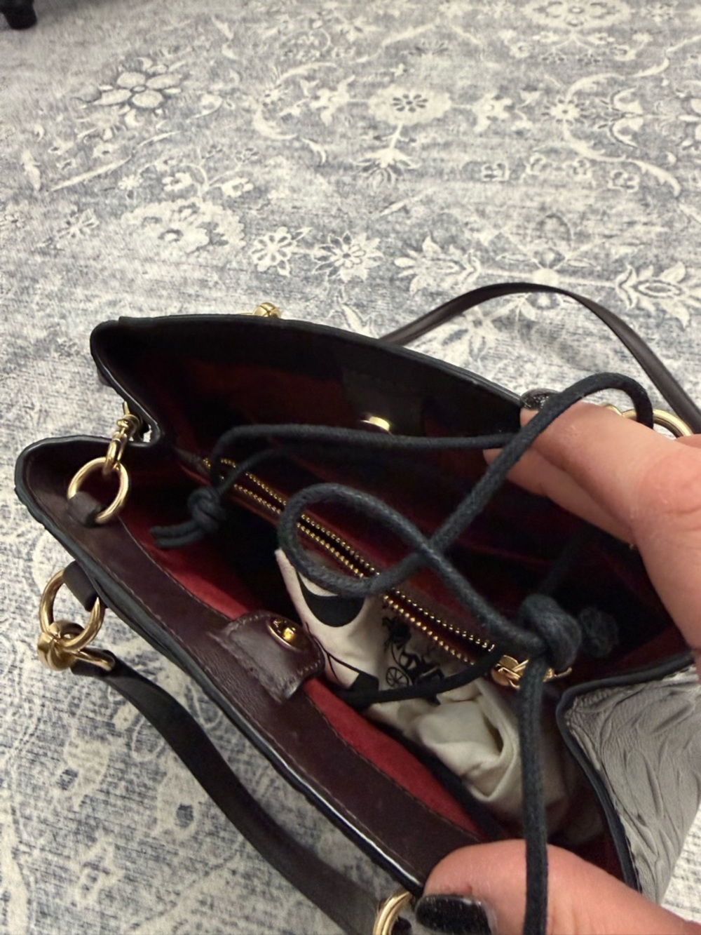 Coach Dark Brown Embossed Signature Satchel with Gold Hardware - Picture 3 of 4